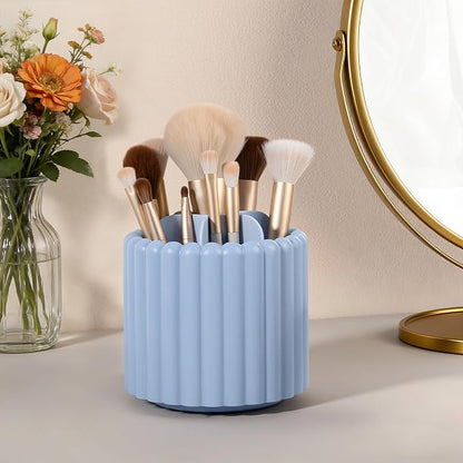 Anyoifax 360° Rotating Pen Holder 7 Slots Desk Organizer Removable Pencil Cup Plastic Art Supplies and Accessories Desktop Storage Box Caddy for Office, School, Home (Blue)