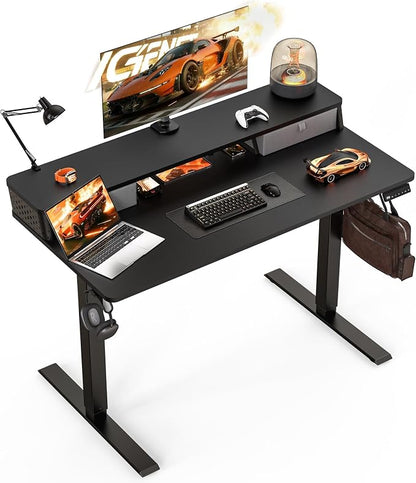 Electric Standing Desk with Two Drawers,48 x 24 Inch Sit Stand Desk Adjustable Height, Stand Up Desk with Storage Shelf, Computer Workstation for Home Office, Black
