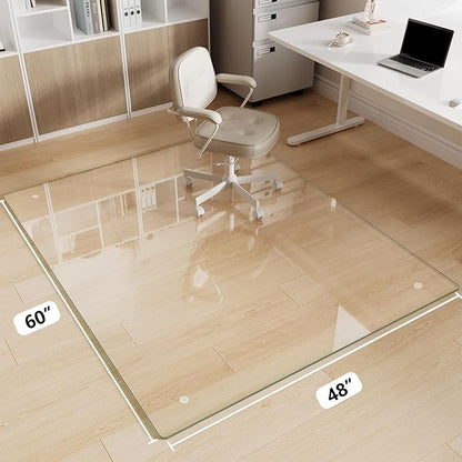 Glass Chair Mat 48" x 60" Heavy Duty Tempered Glass Office Chair Mat, Glass Floor Mat with Polished Edge and Round Corner for Smooth Glide, Office Chair Mat for Carpet, Hardwood Floor