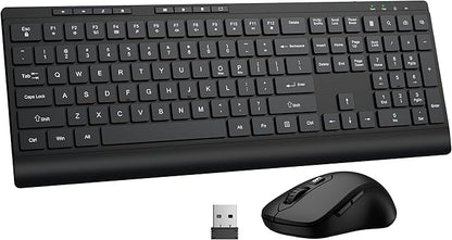 Wireless Keyboard and Mouse Combo, Full Size Quiet Key Computer Keyboard and Cordless Mice with 3 DPI Adjustable, 2.4G Lag-Free, Long Battery Life, Compatible with Windows and Mac Systems, Black