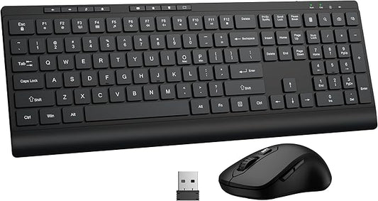 Wireless Keyboard and Mouse Combo, Full Size Quiet Key Computer Keyboard and Cordless Mice with 3 DPI Adjustable, 2.4G Lag-Free, Long Battery Life, Compatible with Windows and Mac Systems, Black