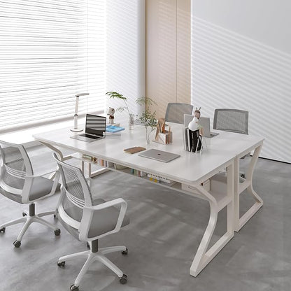 OSCHF Extra Long Desk with Bookshelf - 71" Double Long Writing Table for 2-Person Workstation, Modern Study Work Computer Desk for Home and Office, Warm White