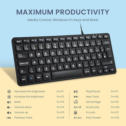 Perixx PERIBOARD-432 Wired Mini USB Keyboard - X Type Scissor Keys - Big Print Keys - US English, Black