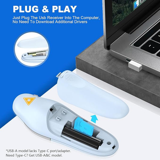 QUI Presentation Clicker Wireless Presenter Remote Clicker for PowerPoint Presentation Remote, PowerPoint Slide Advancer for Mac/Windows/Google Slide/Keynote, Blue, A