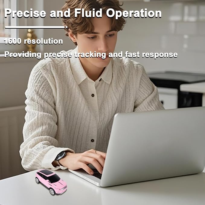 Car Mouse Mini Small Cool SUV Car Shaped Wireless Mouse Portable 2.4GHz Optical Cordless Mice with USB Receiver 3 Buttons for Office School Travel for Laptop PC Desktop Computer Gift (Pink-1 Pack)