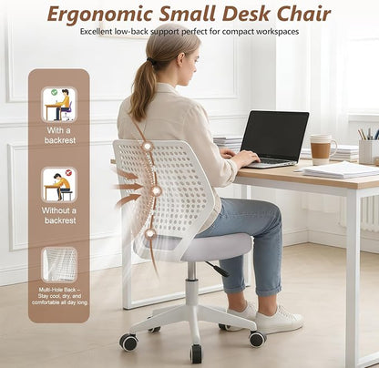 Small Office Chair with Wheels, Armless Desk Chair Height Adjustable Swivel Rolling Task Chair Breathable Mesh Ergonomic Computer Work Chair for Adult, Gray