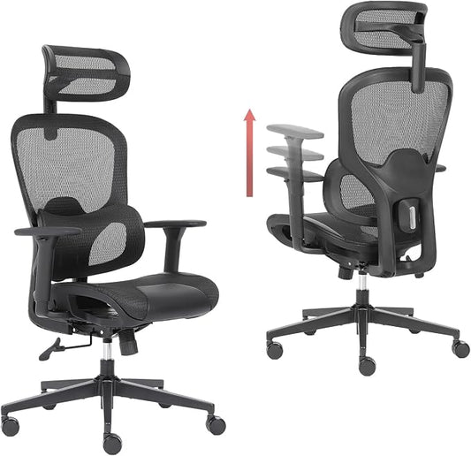 Ergonomic mesh Office Chair with Lumbar Support - Adjustable seat Height to Relieve Back Pain, Suitable for Comfortable Work and Gaming at Home (Black 1)