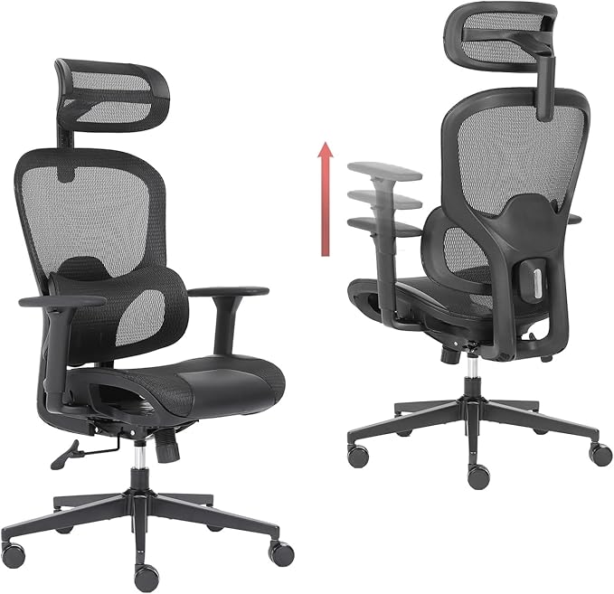 Ergonomic Mesh Office Chair with Lumbar Support - Adjustable Seat Height, Flip-Up Arms Breathable Mesh Desk Chair for Home Office, Work & Gaming (Black)