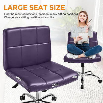 360° Office Desk Chair,PU Adjustable Rolling Task Chair with Backrest for Barber,Office,Home, Computer,360° Swivel,Armless (Widened Purple)