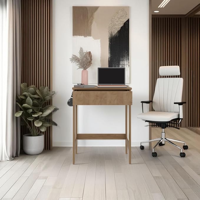 Eagar Minimalist Desk - Particle Board Beige - Compact Space-Saving Design - Home Office Study Area - Modern Interior Decor