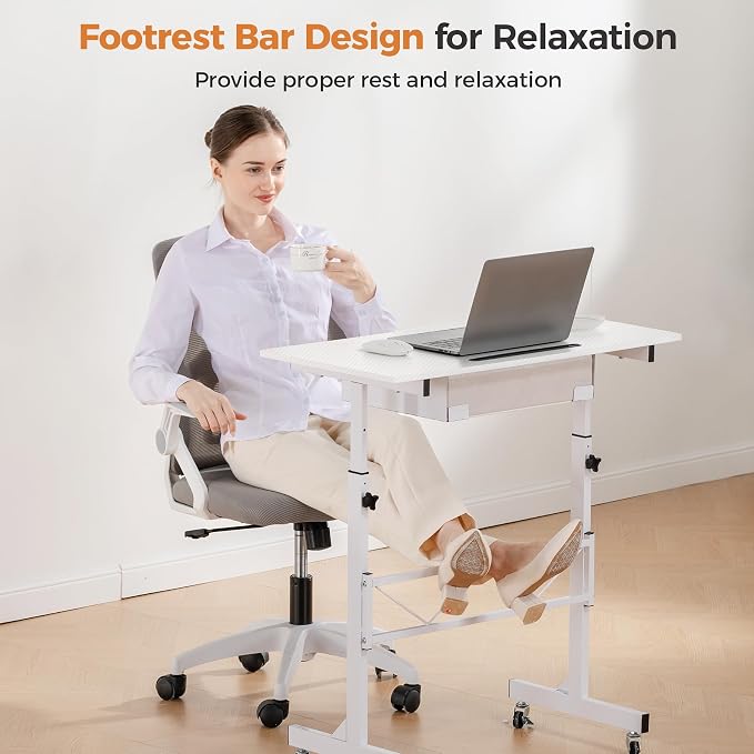 GTPLAYER Small Standing Desk Adjustable Height Small Computer Desk Mobile Portable Rolling Laptop Table with Wheels 32" Computer Workstation Sit Stand Desks Portable Standing Table Treadmill desks