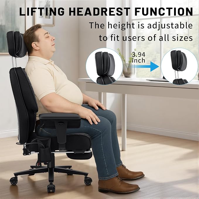 HOFFREE 500lbs Big and Tall Office Chair for Heavy People Executive Desk Chair with Adjustable Lumbar Support Comfy Wide Office Chair,Adjustable Padded Armrest,PU Leather,Black