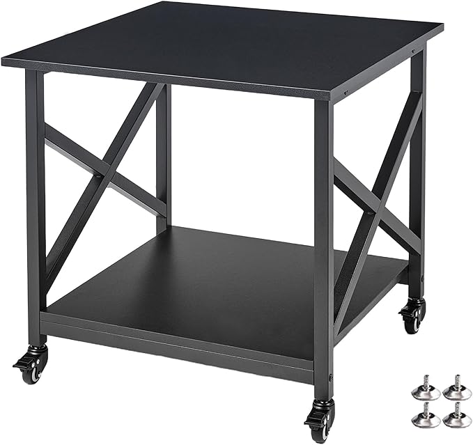 Fannova 2 Tier Large Printer Stand, 23.6 x 23.6 x 22.6 Inches Square Printer Table with Storage Shelf, Rolling Printer Cart with Industrial Wheels for Home Office, Mini Fridge Stand Table - Black