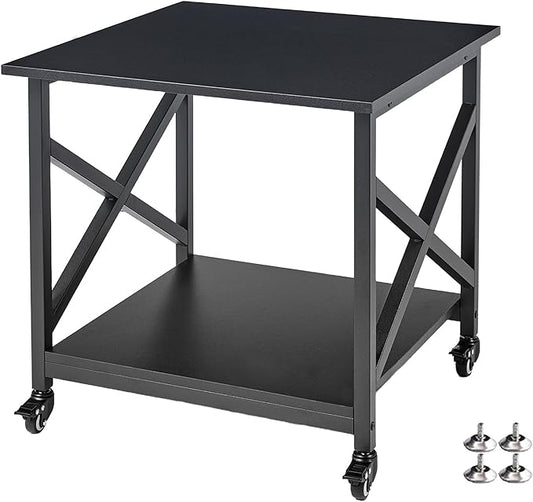 Fannova 2 Tier Large Printer Stand, 23.6 x 23.6 x 22.6 Inches Square Printer Table with Storage Shelf, Rolling Printer Cart with Industrial Wheels for Home Office, Mini Fridge Stand Table - Black