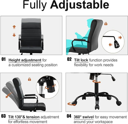 Office Desk Chair,Modern Conference Room Chairs,High Back Ergonomic Home ofiice Chair,Adjustable Height Swivel Executive Computer Chair with Padded Seat and Armrest,Pure Black