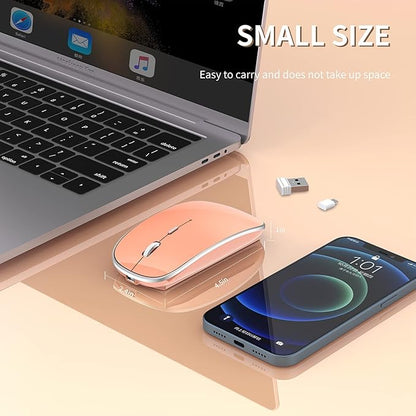 Halpilt Wireless Mouse Chargeable Portable Silent USB-A and USB-C Dual Mode Wireless Mouse 3 Adjustable DPI for Laptop, Mac, Android, PC (Q23S Orange)