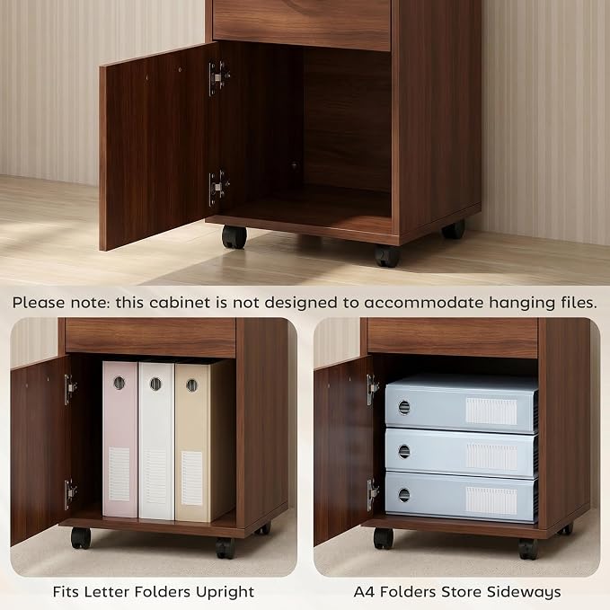 HOMCOM Mobile Storage Cabinet Organizer with Drawer and Cabinet, Printer Stand with Castors, Brown