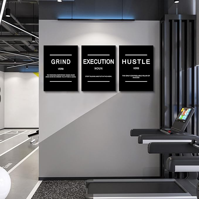Framed Canvas Wall Art Success Quote, Office Wall Art, Black Large Poster, Positive Motivational Set of 3 Prints, Execute Failure Definition, Inspirational Print (B-3pcs,12x16inchx3pcs)