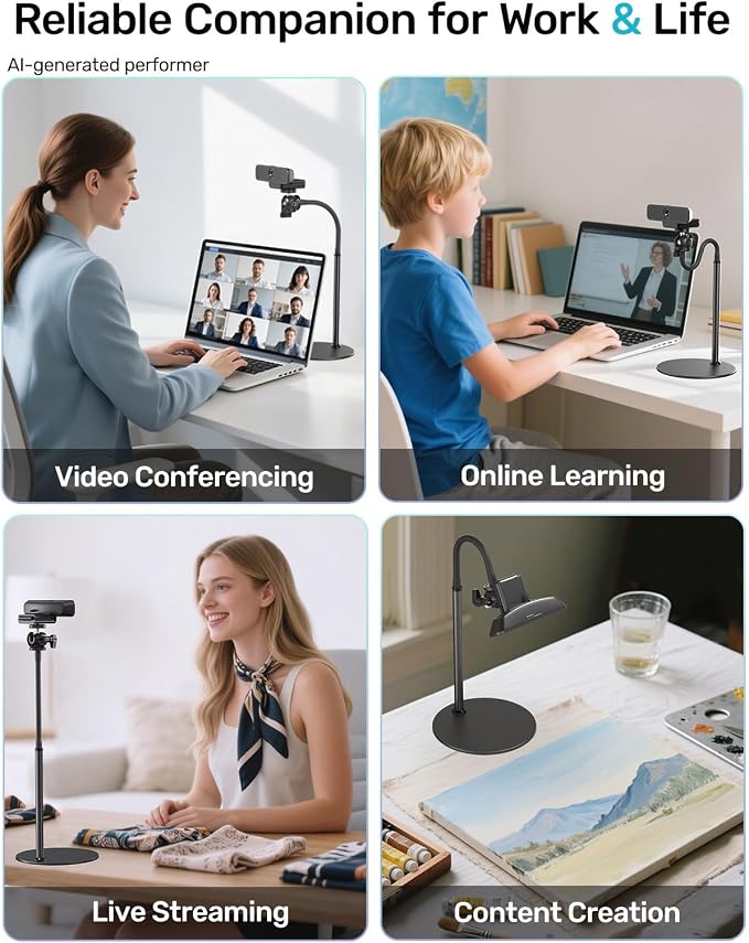 Webcam Stand for Desk, Upgraded Gooseneck Web Camera Tripod & 360° Swivel Ballhead for Logitech Webcam C922 C930 C930e C920 C920s C920x C960 C615 BRIO NexiGo N60 with 1/4" Thread