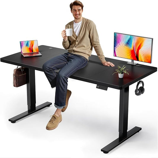 SIAGO Electric Standing Desk Adjustable - 63x30 Inch Sit Stand Desk with 1 Inch Thick Tabletop, Double Beam Frame, 3 Memory Height Adjustment, Cable Management for Home Office
