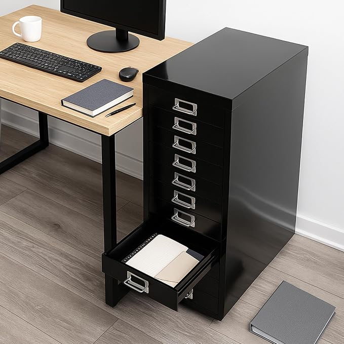 File Cabinet Mini 10 Tier Metal File Organizer Document Organizer with Wheel, Black Color, for Home Office, Office Desk File
