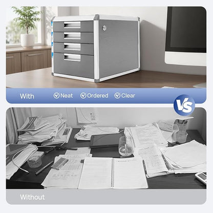 File Cabinet with Drawers Office Document Storage Box Filing Organzier Lockable Desktop Drawer Organizer for Papers Mail Notebooks Stationery (4-layer)
