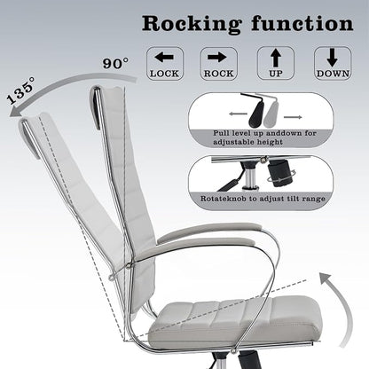 Office Chair, Ergonomic Executive Desk Chair, High Back, Leather Swivel, Lumbar Support, Grey