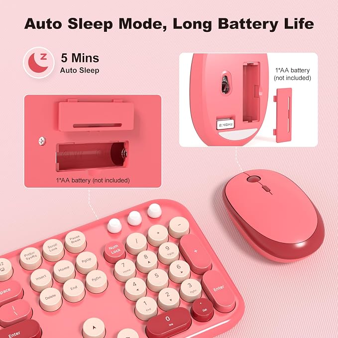 KNOWSQT Wireless Keyboard and Mouse Combo - Lovely Red 2.4G Full-Sized Colorful Keyboards, Round Keycap USB Dongle Plug Play Cute Keyboards for Windows, Laptop, PC, Desktop, Mac