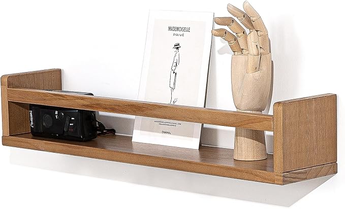 AZSKY Light Walnut Floating Nursery Shelves, Wall Mounted Book Shelves Nursery Kids Room Decor 24 Inch, Toddler Bookshelf for Bathroom Living Room Kitchen Spice Rack a Set of 3