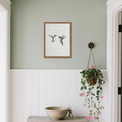 Vintage Wall Art Framed Hummingbird Canvas Print, Modern Farmhouse Birds Wall Decor, Living Room Sketch Painting Picture, Minimalist Black and White Bird Bedroom Decor – 12x16 inch