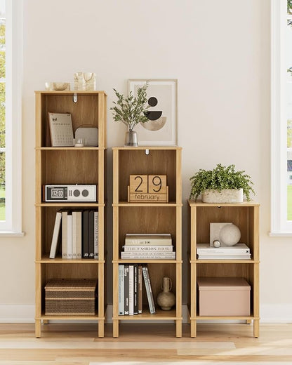 Book Shelf, Modern 4-Tier Bookcase, Open Storage Bookshelf, 11 × 14.2 × 50.4 Inches, Small Narrow Bookshelves for Living Room, Home Office, Bedroom, Natural