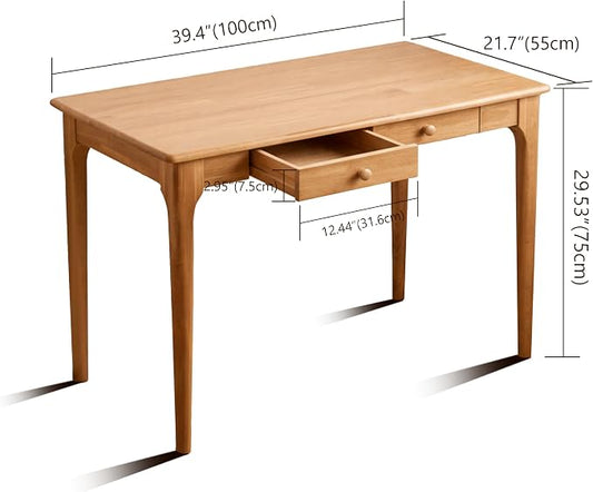 40" Solid Wood Desk with Drawers,Mid Century Modern Natural Real Wood Writing Desk,Home Bedroom Computer Office Workstation Desks,Small Spaces,Wood Color
