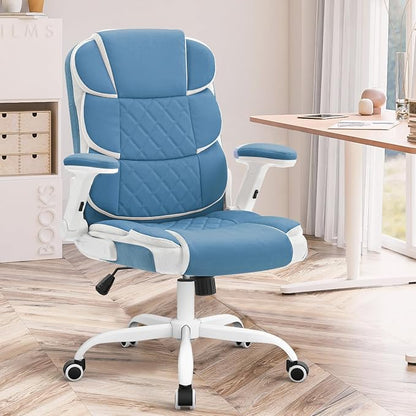 SEATZONE Blue Office Chair Leather Ergonomic Executive Computer Desk Chairs Small Cute Rolling Task Chairs for Teens&Adults