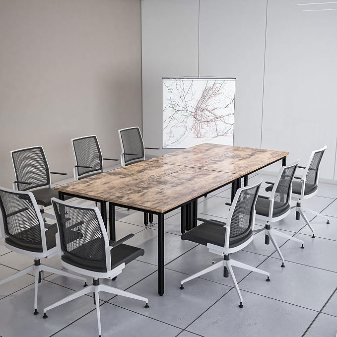 Bonzy Home Conference Tables 9ft Office Computer Desk for Meeting Room Study Writing Printer Podcast Table Save Space Design for 10 People Rustic Vintage Brown 4PCS 110.2"x47.2"x29.5",Brown