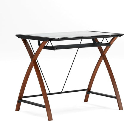 EMMA + OLIVER Glass Computer Desk with Pull-Out Keyboard Tray