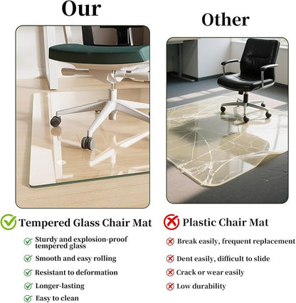 Glass Chair Mat 51" x 63" Heavy Duty Tempered Glass Office Chair Mat, Glass Floor Mat with Round Corner and Polished Edge for Smooth Glide, Office Chair Mat for Carpet, Hardwood Floor