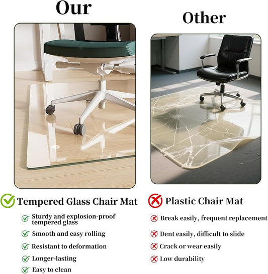 Glass Chair Mat 51" x 63" Heavy Duty Tempered Glass Office Chair Mat, Glass Floor Mat with Round Corner and Polished Edge for Smooth Glide, Office Chair Mat for Carpet, Hardwood Floor