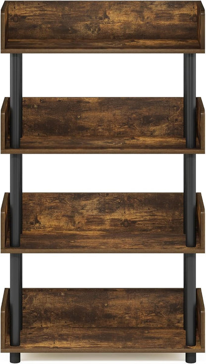 Furinno Turn-N-Tube 4-Tier Toolless Display Rack, Amber Pine/Black