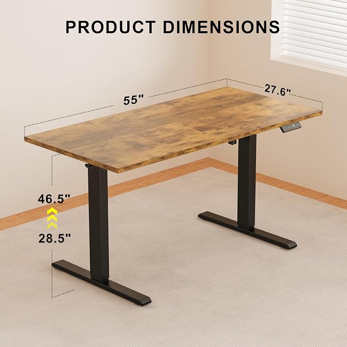 WALKINGDESK 55x28 Inches Whole Piece Electric Standing Desk, Seamless One Piece Height Adjustable Sit to Stand up Desk for Home Office, Ergonomic Computer Workstation, Rustic Brown