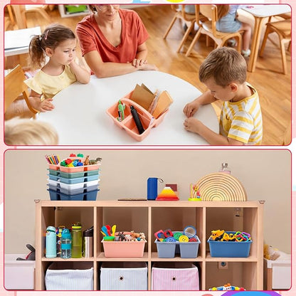 Potchen 12 Pack Classroom Caddy with Handle, Plastic Storage Caddy Organizer with 3 Compartments Portable Teacher Organization for Classroom School Table Desk Craft Art Workshop Home Office Supplies