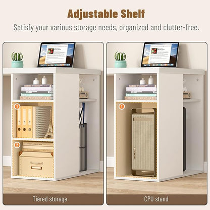 EXCEFUR White Computer Desk with Storage Shelves, Modern Home Office Desk, Reversible Wood and Metal Writing Study Table Workstations for Living Room Bedroom, 53 Inch