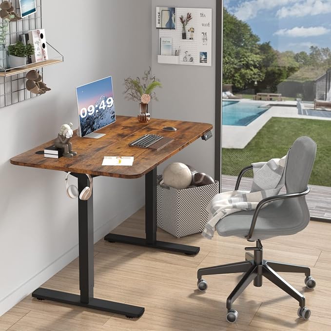 Furmax Electric Height Adjustable Standing Desk Large 40 x 24 Inches Sit Stand up Desk Home Office Computer Desk Memory Preset with T-Shaped Metal Bracke, Brown