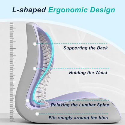 Seat Cushion for Office Chair and Car, Lumbar Support Pillow for Office Chair, Memory Foam Ergonomic Seat Cushion for Long Sitting, Back & Tailbone Pain, Sciatica - Purple & Gray
