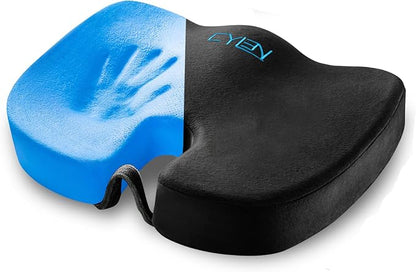 CYLEN Home Office Seat Cushion – Memory Foam Chair Cushion with Gel-Infused Material for Tailbone & Coccyx Pain Relief, Non-Slip Bottom, Machine Washable Cover – for Car, Wheelchair(Matte Black)