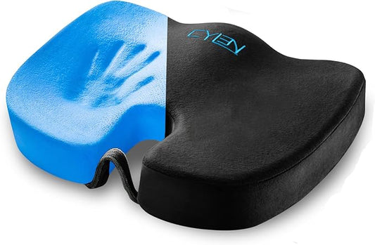 CYLEN Home Office Seat Cushion – Memory Foam Chair Cushion with Gel-Infused Material for Tailbone & Coccyx Pain Relief, Non-Slip Bottom, Machine Washable Cover – for Car, Wheelchair(Matte Black)