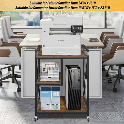 Extra Large Printer Stand, X-shaped Printer Stand with Storage, 2 Feet Width x 1.4 Feet Depth x 2.7 Feet Height, Mobile Printer Table with Wheels for Home Office, Printer and Shredder, Bearing 300 LBS