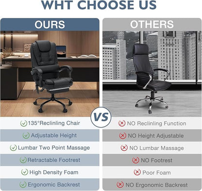 HOFFREE Massage Office Chair with Foot Rest 7 Points Vibration Ergonomic Executive Desk Chair Leather Computer Office Chair Black