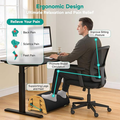YEASHEIN Ergonomic Foot Rest Under Desk At Work, Bamboo Wood Adjustable Foot Stool Under Desk with 6 Positions, Office Footrests with Memory Foam, Leg Rest Used for Car, Home, PC Gaming Accessories