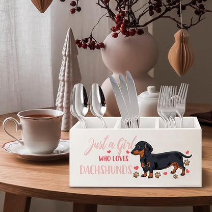 Dachshund Lover Gifts for Women Girls Wooden Pen Pencil Holder for Office Desk Accessories, Just a Girl Who Loves Dachshund Makeup Brush Toothbrush Holder Organizer for Bathroom
