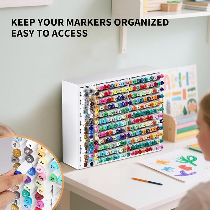 AUTOARK Wooden Marker Storage Organizer,White,AHK-066 | Holds 270 Markers,Pens,Pencils & Art Supplies,Vertical Space-Saving Desk Storage